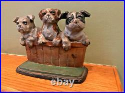 Antique Cast Iron Dogs in Basket Doorstop 1932 Rosenstein Lancaster Hubley