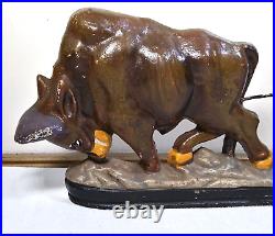 Antique Cast Iron Door Stop Angry Bull & Farmer Farm Life Garden Asian Comical