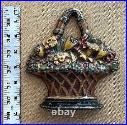 Antique Cast Iron Door Stop Book End Basket of Flowers 6.25 Tall (#501)