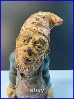 Antique Cast Iron Door Stop Bookend Gnome Keeper of Keys with Lantern