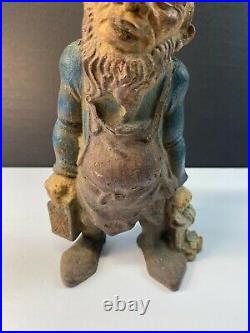 Antique Cast Iron Door Stop Bookend Gnome Keeper of Keys with Lantern