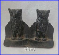 Antique Cast Iron Door Stop Double Owl Rare