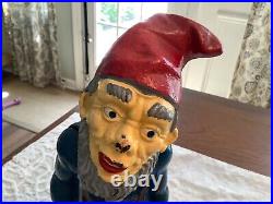 Antique Cast Iron Door Stop Elf Gnome -Keeper of Keys with Lantern Pat Pending