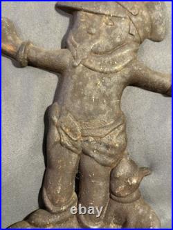 Antique Cast Iron Door Stop Little Boy Crossing Guard Police Officer Cop & Puppy
