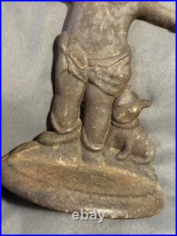 Antique Cast Iron Door Stop Little Boy Crossing Guard Police Officer Cop & Puppy