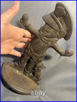 Antique Cast Iron Door Stop Little Boy Crossing Guard Police Officer Cop & Puppy