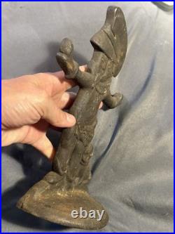 Antique Cast Iron Door Stop Little Boy Crossing Guard Police Officer Cop & Puppy