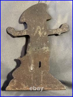 Antique Cast Iron Door Stop Little Boy Crossing Guard Police Officer Cop & Puppy