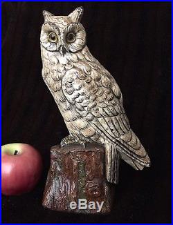Antique Cast Iron Door Stop Rare Snowy Owl on Stump 1287, Judd Mfg Co, c1925 NR
