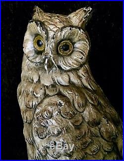 Antique Cast Iron Door Stop Rare Snowy Owl on Stump 1287, Judd Mfg Co, c1925 NR