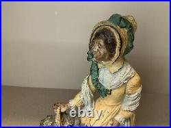 Antique Cast Iron Doorstop Bradley & Hubbard Lady With Basket #7796