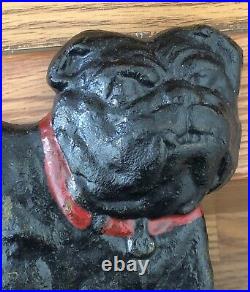 Antique Cast Iron Doorstop English Bulldog Painted Red Collar Bully Dog LACS
