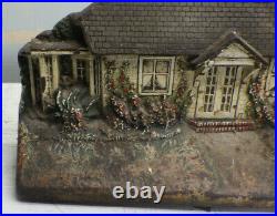 Antique Cast Iron Doorstop HL Judd Cape Cod Hollyhocks Garden Cottage #1283