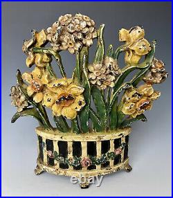 Antique Cast Iron Doorstop Hubley #266 Narcissus Daffodils with Original Paint