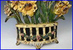 Antique Cast Iron Doorstop Hubley #266 Narcissus Daffodils with Original Paint