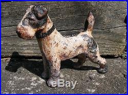 Antique Cast Iron Doorstop Hubley Small Fox Terrier Puppy Pup Vintage Dog Rare