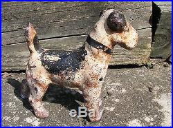 Antique Cast Iron Doorstop Hubley Small Fox Terrier Puppy Pup Vintage Dog Rare
