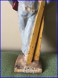 Antique Cast Iron Doorstop Lady Skier 20s Full Figure French Alps Skier