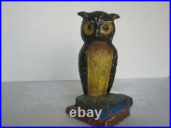 Antique Cast Iron Doorstop Owl On Stack Books Eastern Specialty Co