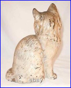 Antique Cast Iron Doorstop Sitting Gray and White Persian Cat By Hubley No. 802