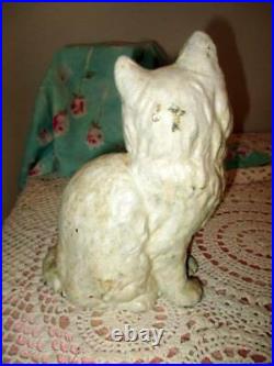 Antique Cast Iron Doorstop Sitting White Persian Cat By Hubley