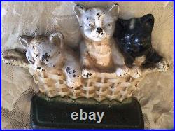 Antique Cast Iron Doorstop Three Kittens In A Basket Wilton Products