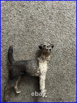 Antique Cast Iron Doorstop Wire Fox Terrier Dog Figure Original Paint