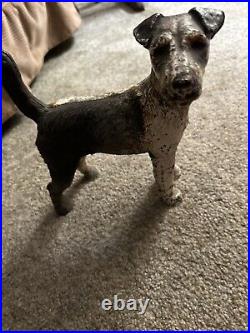 Antique Cast Iron Doorstop Wire Fox Terrier Dog Figure Original Paint