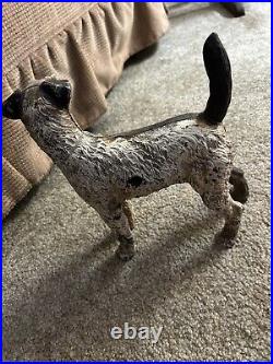 Antique Cast Iron Doorstop Wire Fox Terrier Dog Figure Original Paint