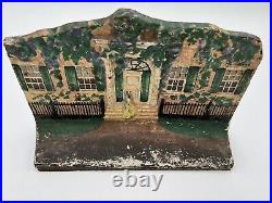 Antique Cast Iron Doorstop Woman in Front of House Mansion Eastern Specialty MFG