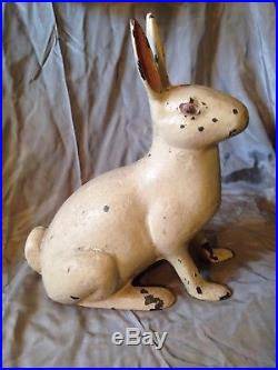 Antique Cast Iron Easter Bunny Rabbit Doorstop Statue Old Garden Decor 9