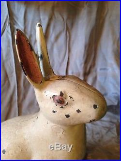 Antique Cast Iron Easter Bunny Rabbit Doorstop Statue Old Garden Decor 9