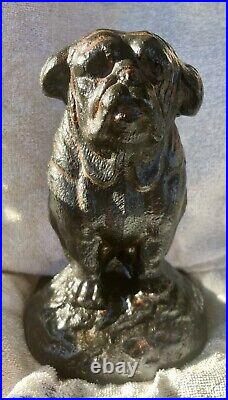 Antique Cast Iron English Bulldog heavy Doorstop wedge large original statue 8