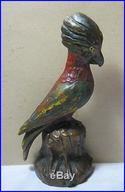 Antique Cast Iron Exotic Bird on Stump Door Stop Art Supply Co. Milwaukee Wi T