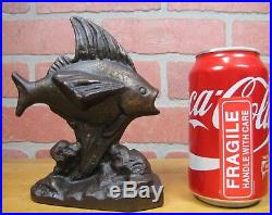 Antique Cast Iron FISH in Ocean Waves Doorstop Bookend Decorative Art Statue