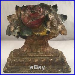 Antique Cast Iron Figural Doorstop Roses With Mixed Flowers In Urn Pot Vase