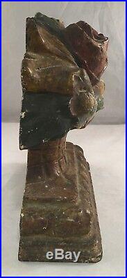 Antique Cast Iron Figural Doorstop Roses With Mixed Flowers In Urn Pot Vase