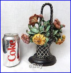 Antique Cast Iron Figural Floral Basket Door Stop Victorian Brunnerville Hubley