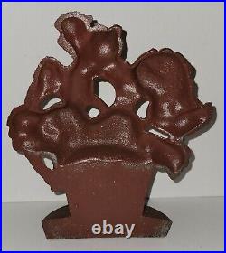 Antique Cast Iron Floral Basket Doorstop J. L. 32-580, 7.25 X 6