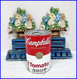 Antique Cast Iron Floral Urn Bookends Doorstops Blues Pinks 6 1/2 Hubley Style