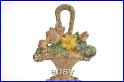 Antique Cast Iron Flower Basket Door Stop 8 1/4 Inches Tall