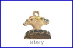 Antique Cast Iron Flower Basket Door Stop 8 1/4 Inches Tall