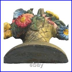 Antique Cast Iron Flower Basket Doorstop Polychrome Painted 9 French Decor