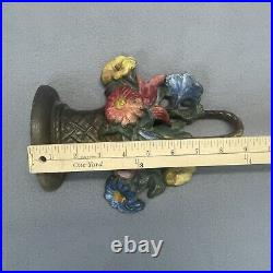 Antique Cast Iron Flower Basket Doorstop Polychrome Painted 9 French Decor