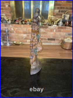 Antique Cast Iron Flower Basket Doorstop With Bow On Handle #31, Original Paint