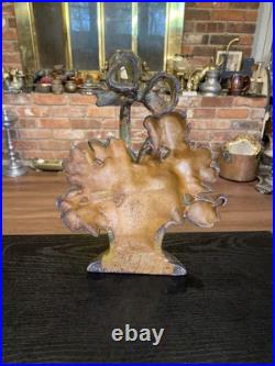 Antique Cast Iron Flower Basket Doorstop With Bow On Handle #31, Original Paint