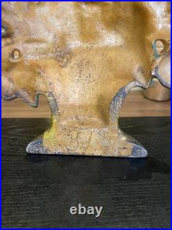 Antique Cast Iron Flower Basket Doorstop With Bow On Handle #31, Original Paint