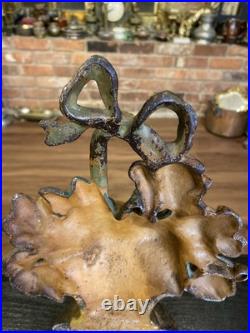 Antique Cast Iron Flower Basket Doorstop With Bow On Handle #31, Original Paint