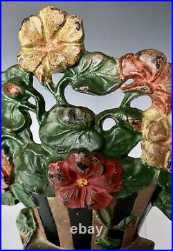 Antique Cast Iron Flower Doorstop Hubley Nasturtiums, Design #221, Orig Paint