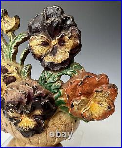 Antique Cast Iron Flower Doorstop Hubley Pansy Bowl, Design #256, Orig. Paint